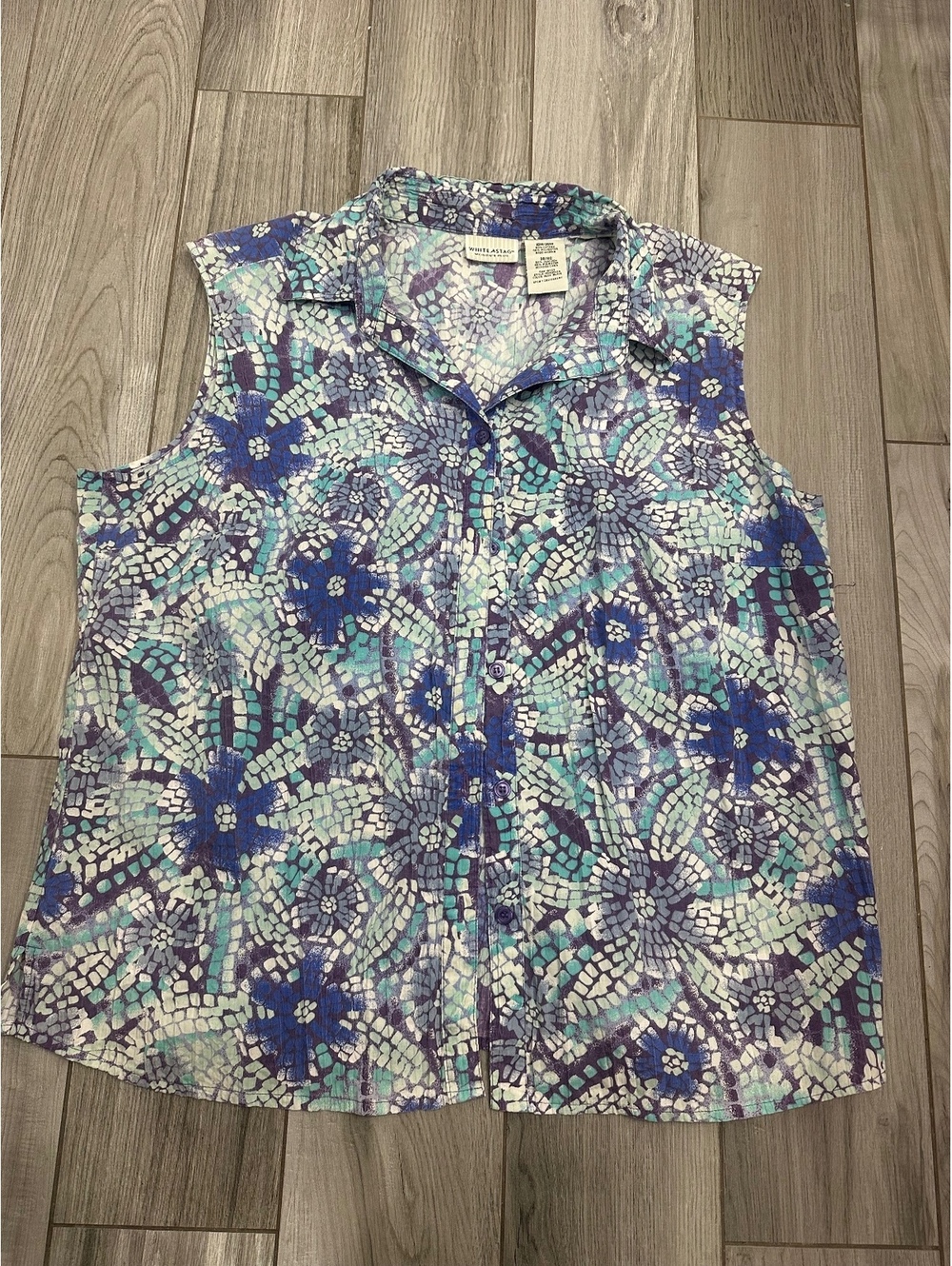 White Stag Women's Plus Sleeveless Button-Up Blouse Blue Blaze Size 18W/20W